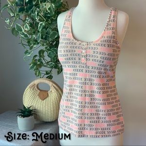 Pink Henley Button Tank w/Arrow Pattern